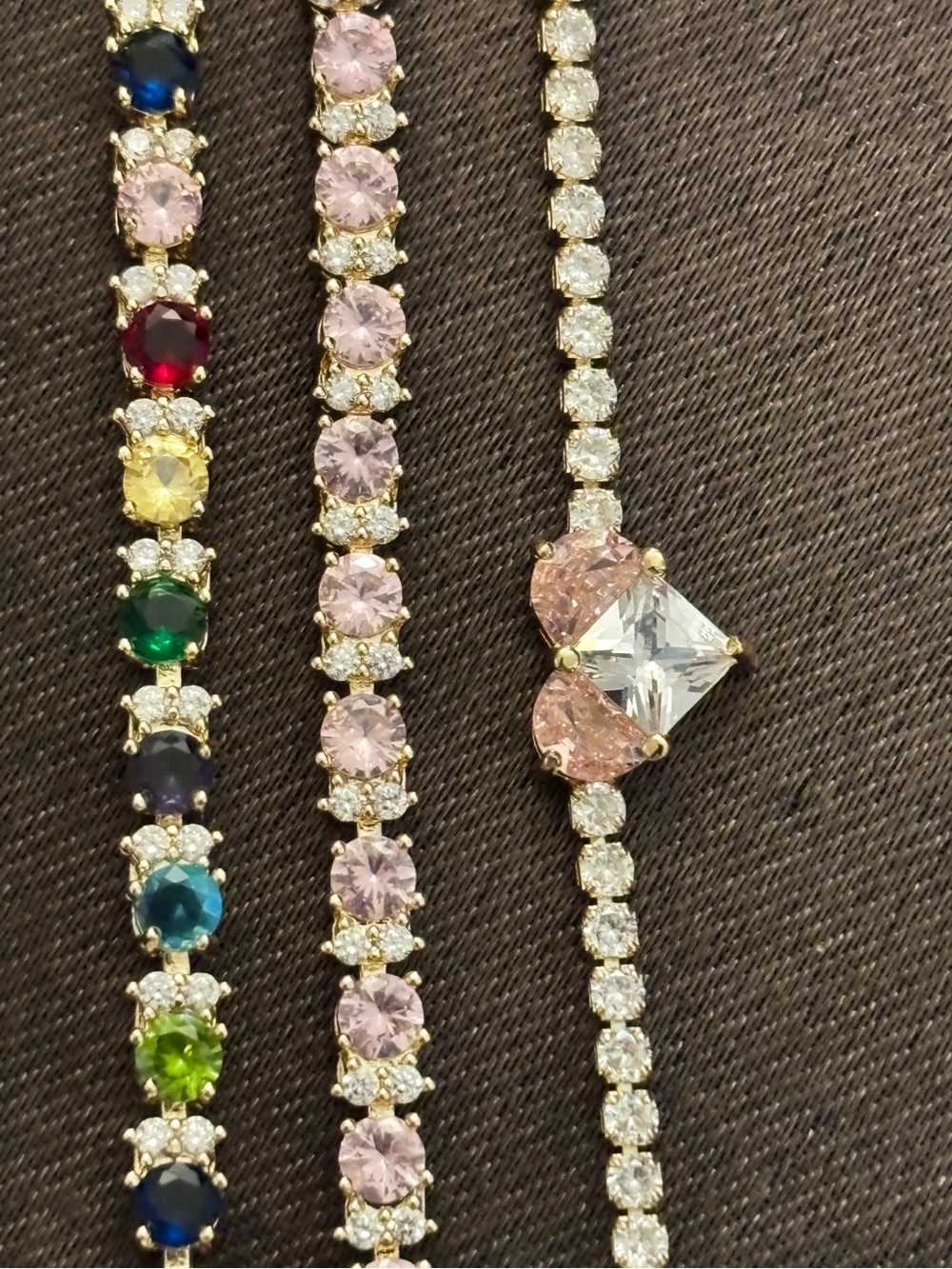 Pretty Bird Yellow Gold Multicolor, Pink & Heart CZ Tennis Stack